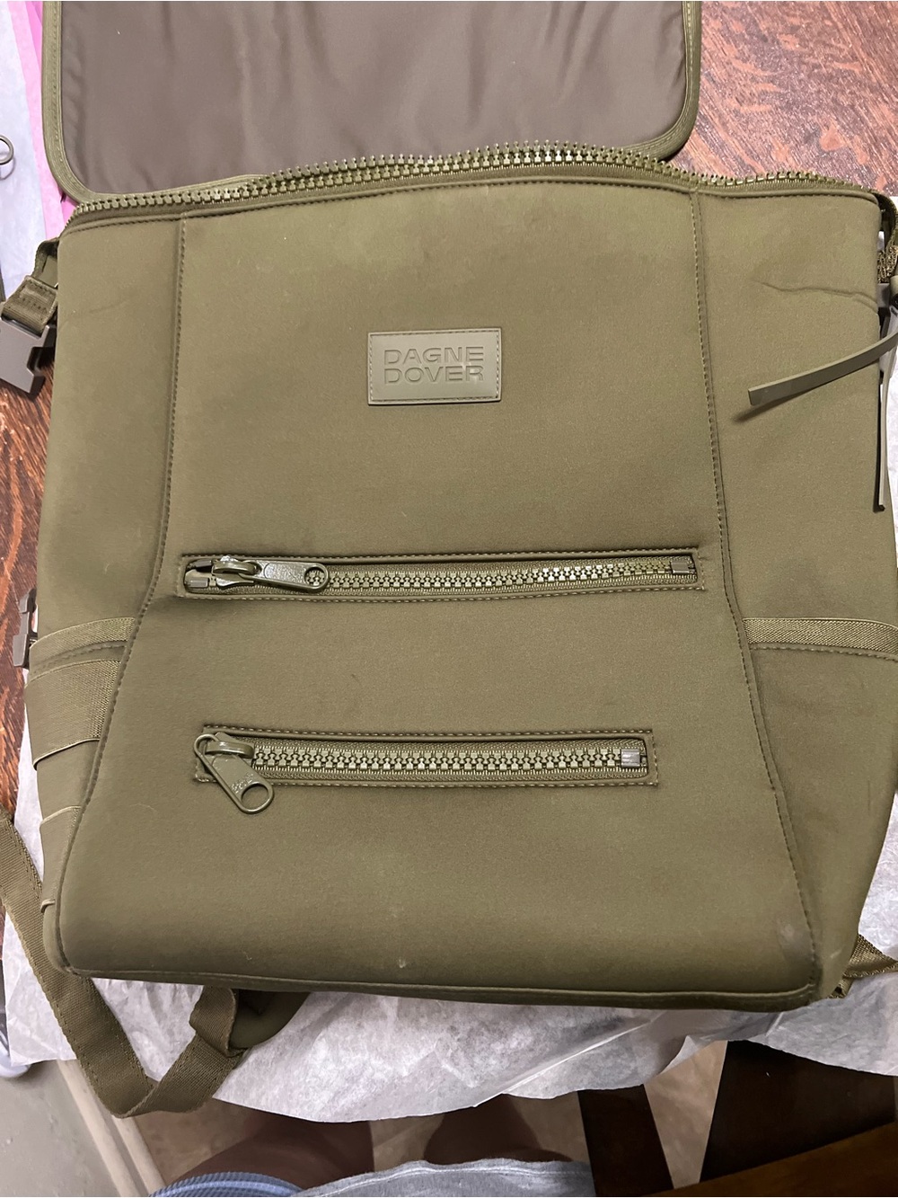 Dagne Dover Olive Backpack with Front Zip Pockets